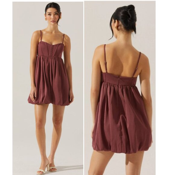 NWOT ASTR The Label Bustier Bubble Hem Babydoll Dress in Merlot Size M - Picture 1 of 8